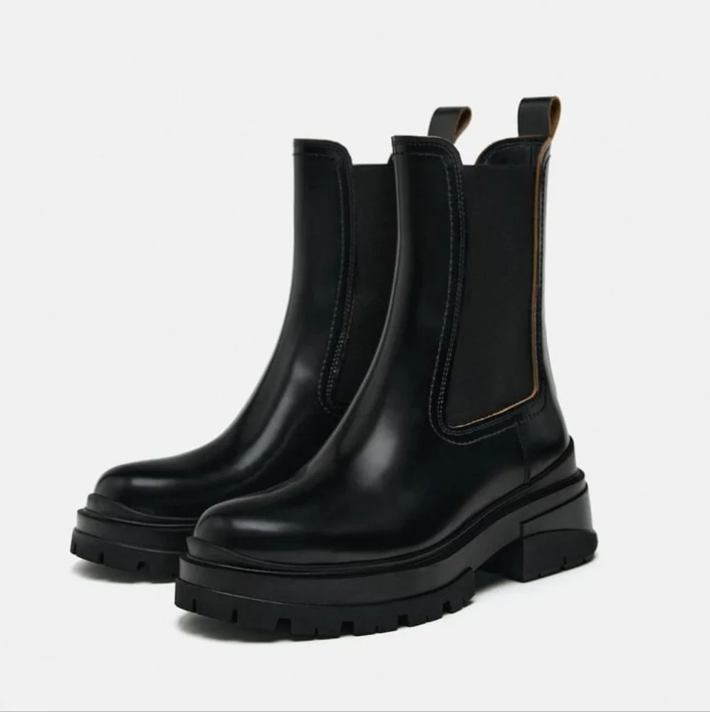 Zara Leather Ankle Boots with Lug Soles
